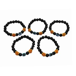 Evil Eye Black and Brown Bead Bracelet (5 Pack)
